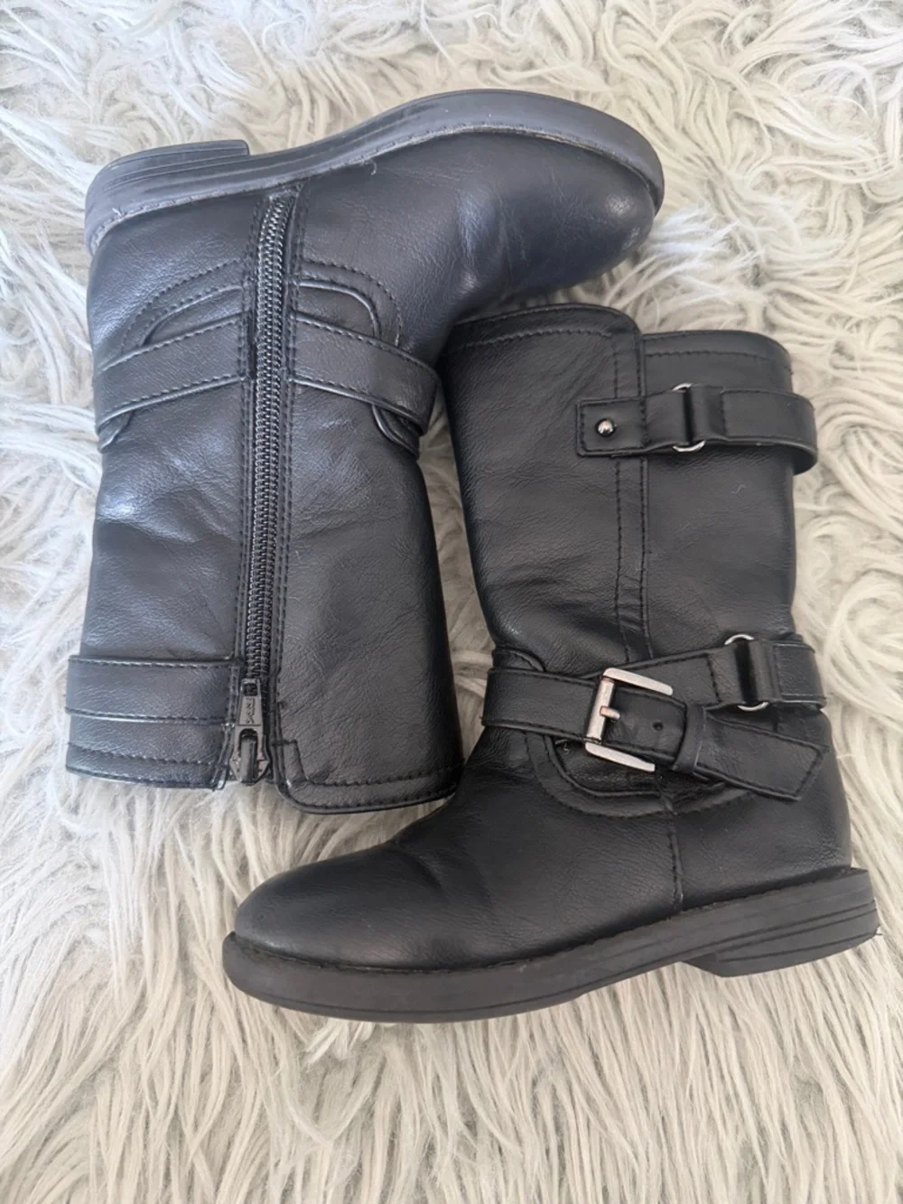 Falls Creek Black Girl Zip Boots with Buckle